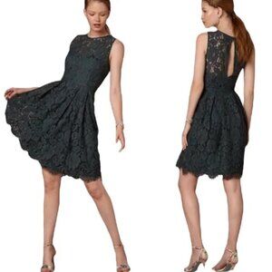 Anthro BHLDN Hitherto "Kinsley" Lace Party Dress Petrol Blue Knee-length 14